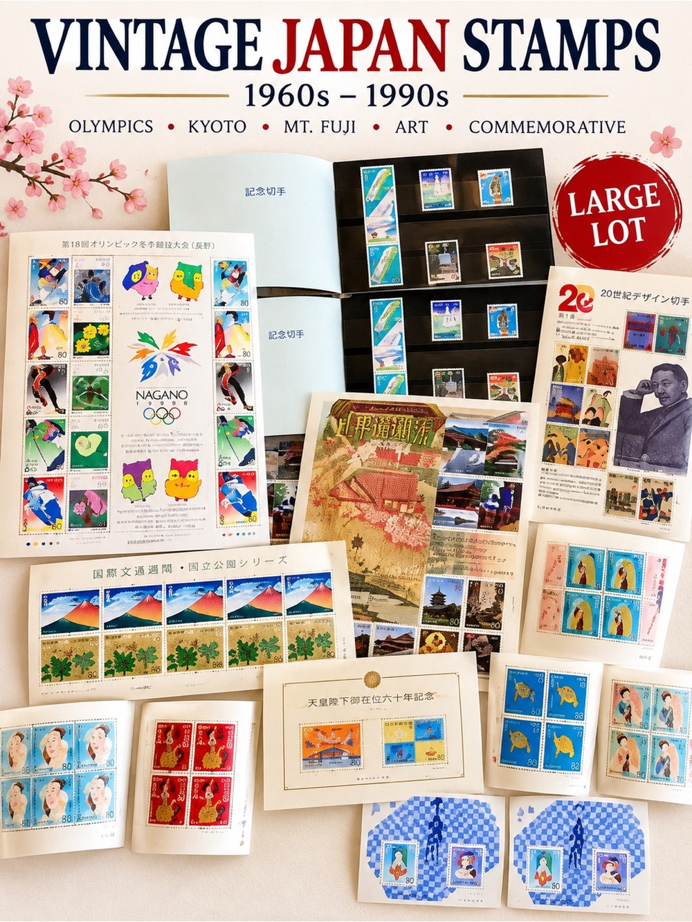 Vintage Japan Postage Stamp Lot 1960s-1990s Olympics Kyoto Fuji